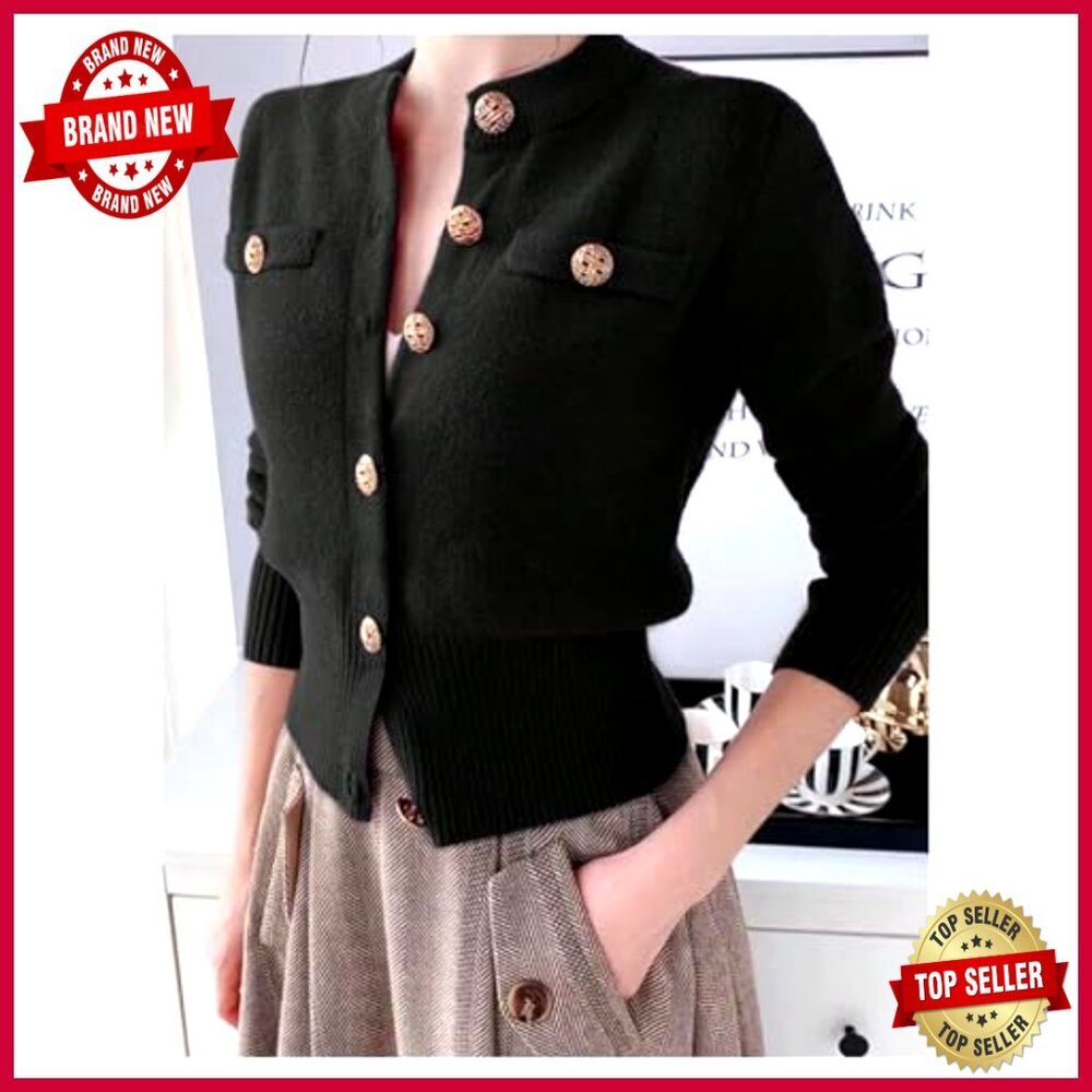 Fitted Cropped Cardigan Long Sleeve Button Up Knit Sweater Fall Fashion - Picture 3 of 5